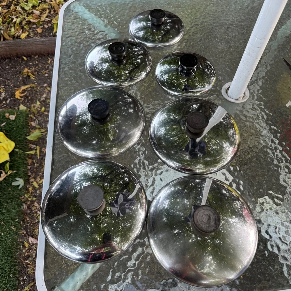Vintage Revere Ware Stainless Steel Replacement Lids Lot of 7 Bakelite Knobs